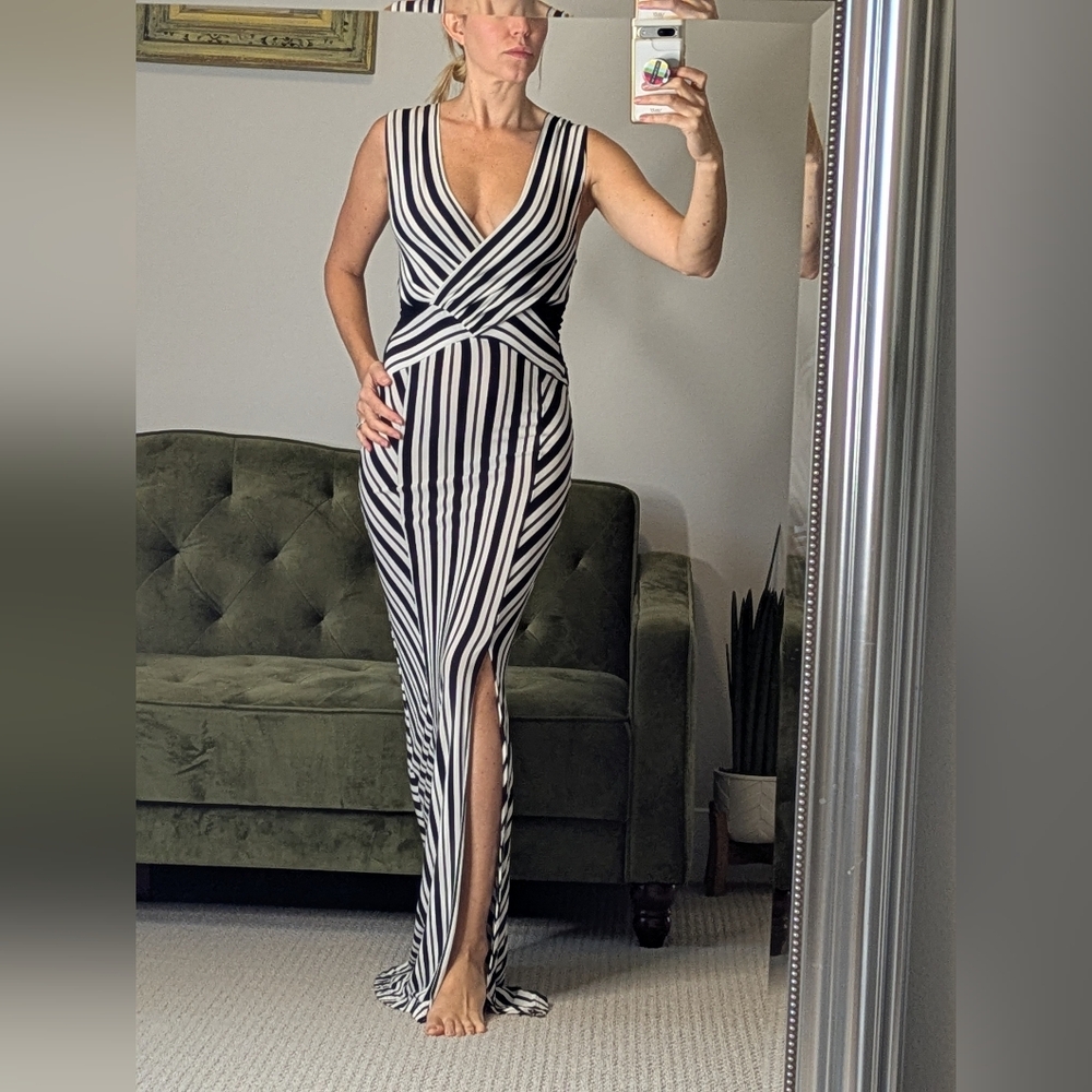 Bodycon Striped maxi dress XS sexy party cocktail Beetlejuice